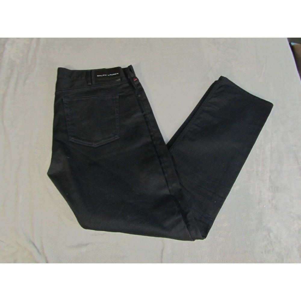 Ralph Lauren Mens Straight Leg Black Cotton Stretch Pants 38x34 Button Fly